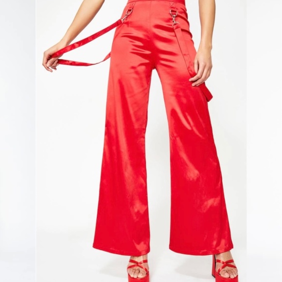 High waist satin wide leg pants, NWOT, M/L-💥Festival💥Burning Man 💥Dolls Kill - Picture 3 of 4